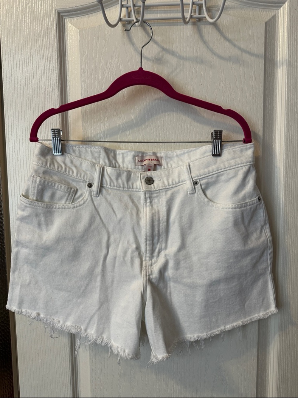 Lucky Brand White Frayed-Hem Denim Shorts